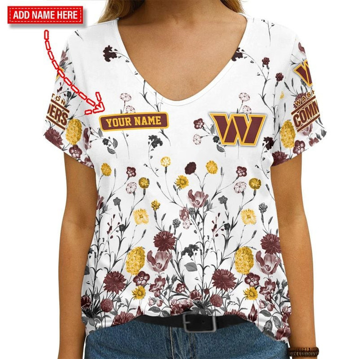 Washington Commanders Personalized V-neck Women T-shirt NEW077622