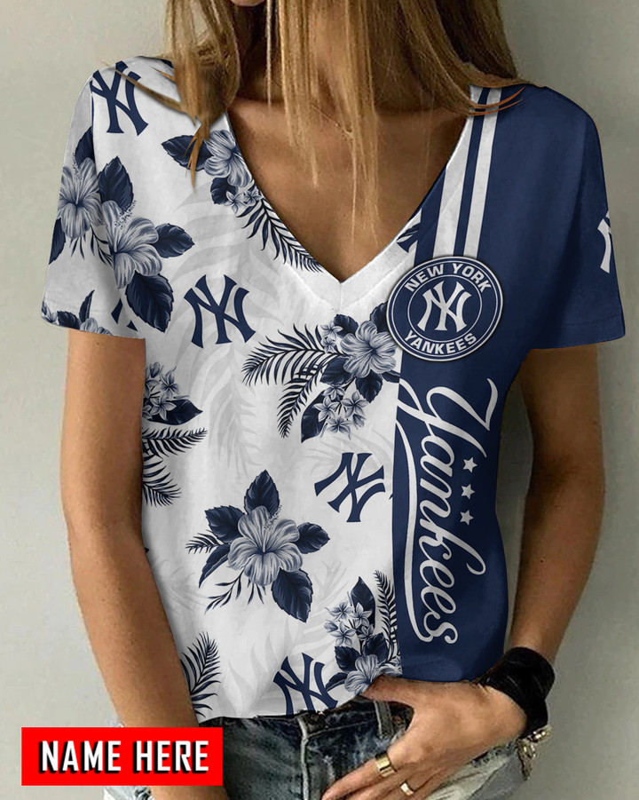 New York Yankees Personalized V-neck Women T-shirt AGC02