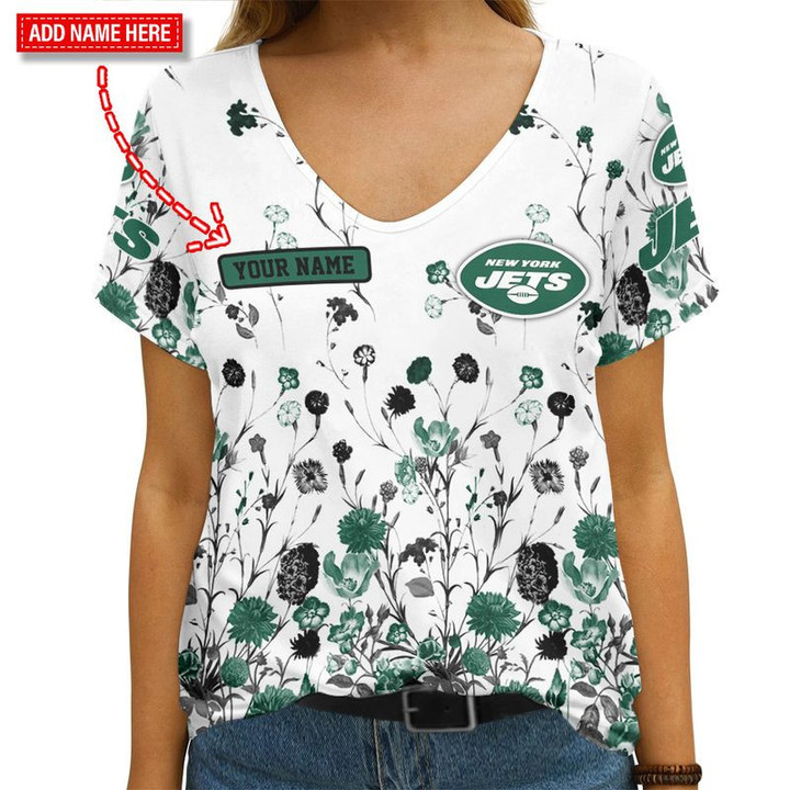 New York Jets Personalized V-neck Women T-shirt NEW077611