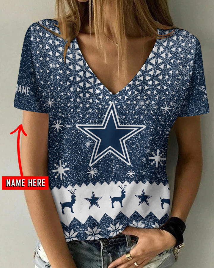 Dallas Cowboys Personalized V-neck Women T-shirt AGC81