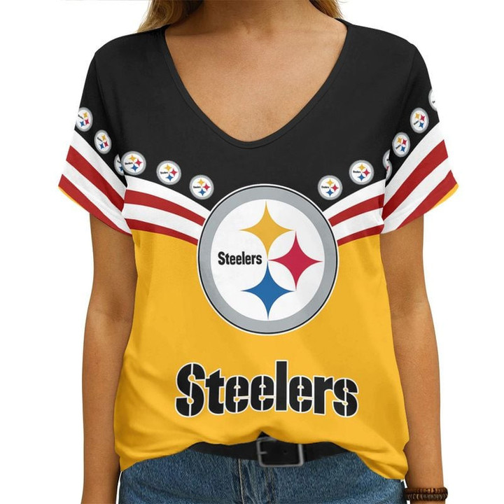 Pittsburgh Steelers Personalized V-neck Women T-shirt