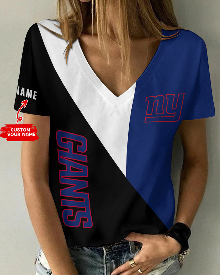 New York Giants Personalized Summer V-neck Women T-shirt BG364