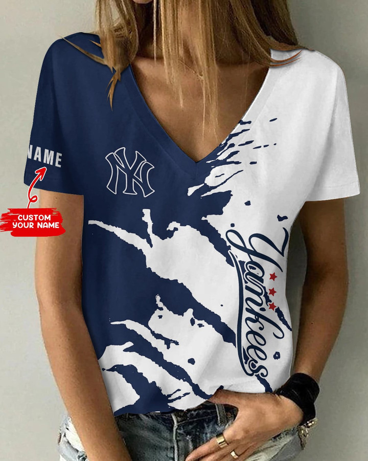 New York Yankees Personalized Summer V-neck Women T-shirt BG261