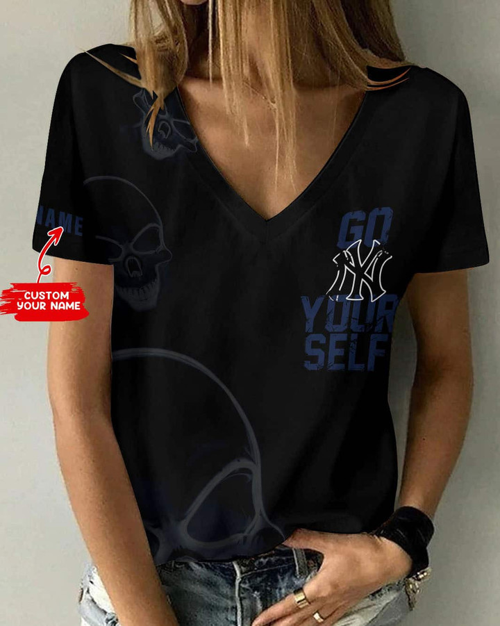 New York Yankees Personalized V-neck Women T-shirt BG447