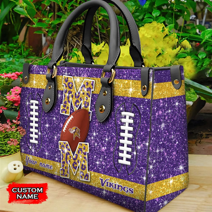 Minnesota Vikings Personalized Leather Hand Bag BBLTHB588