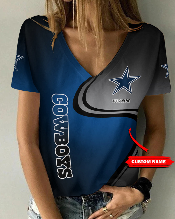 Dallas Cowboys Personalized V-neck Women T-shirt AGC98