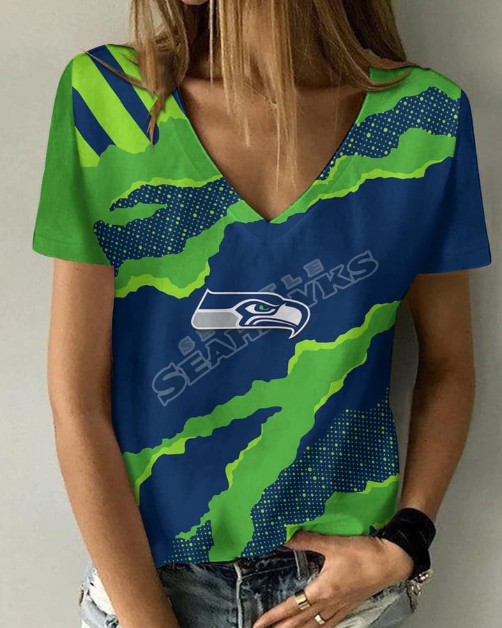 Seattle Seahawks Summer V-neck Women T-shirt BG276