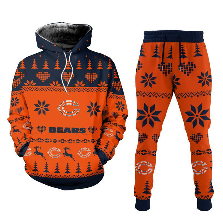Chicago Bears Christmas Patterns Hoodie and Joggers NEW059719