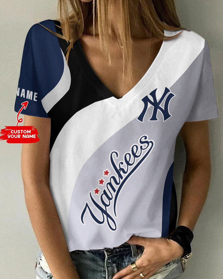 New York Yankees Personalized Summer V-neck Women T-shirt BG407