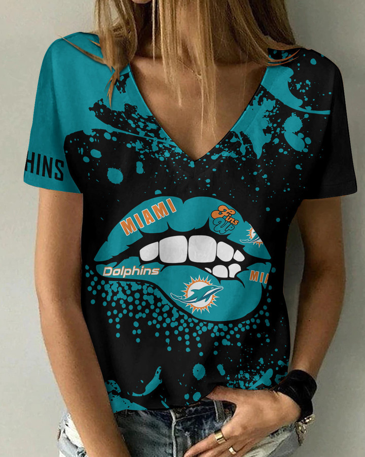 Miami Dolphins Summer V-neck Women T-shirt BG237