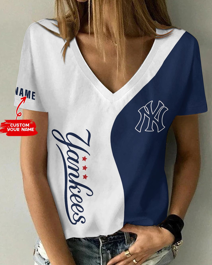 New York Yankees Personalized V-neck Women T-shirt BG519