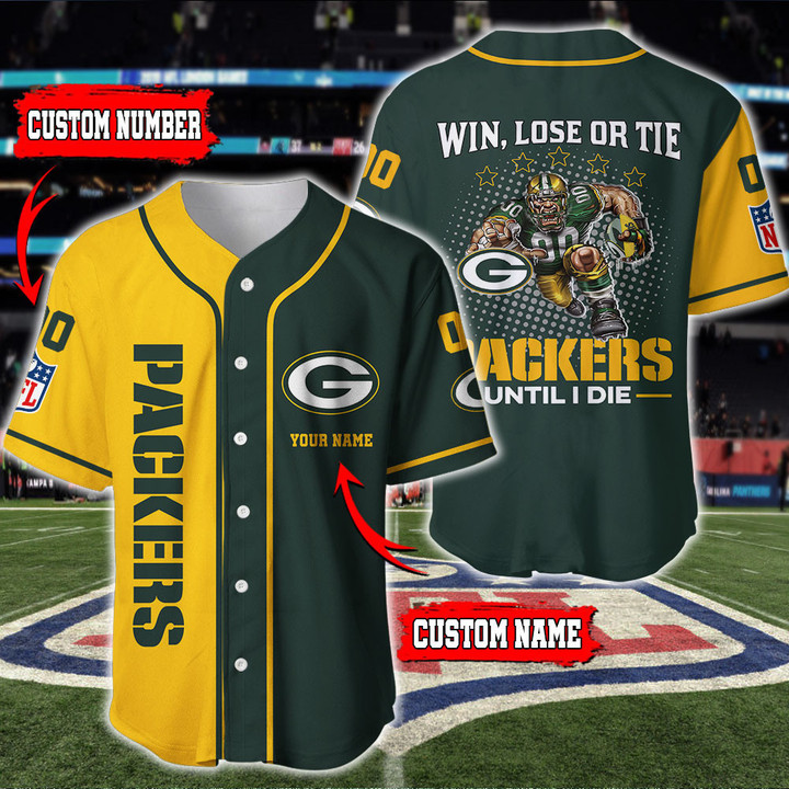 Green Bay Packers Personalized Baseball Jersey BG573