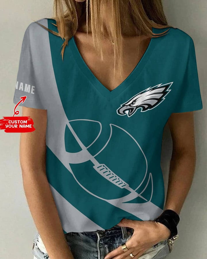 Philadelphia Eagles Personalized V-neck Women T-shirt BG648