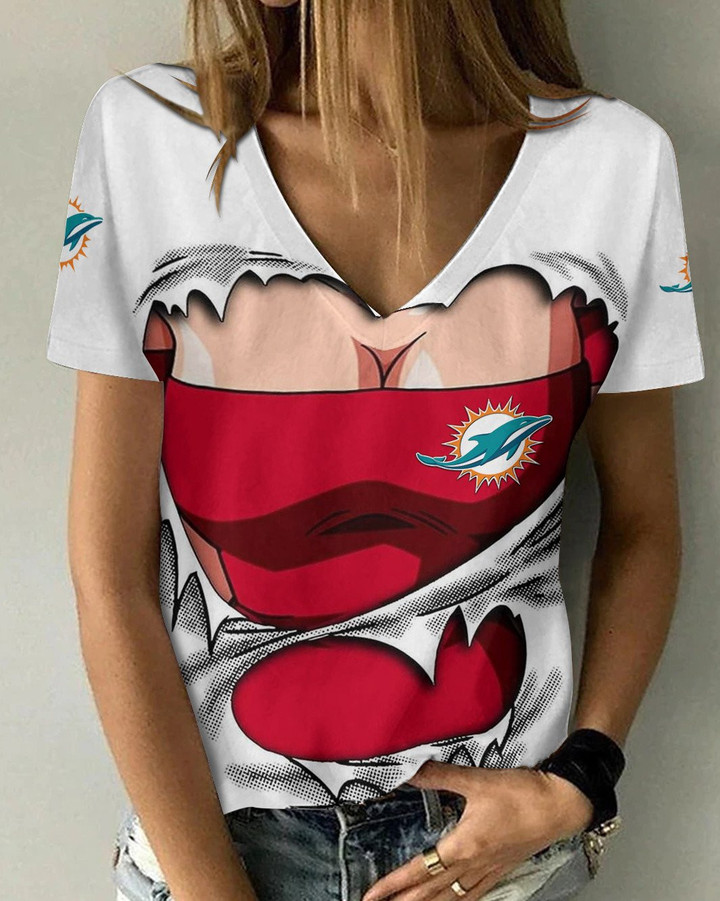 Miami Dolphins V-neck Women T-shirt BG718