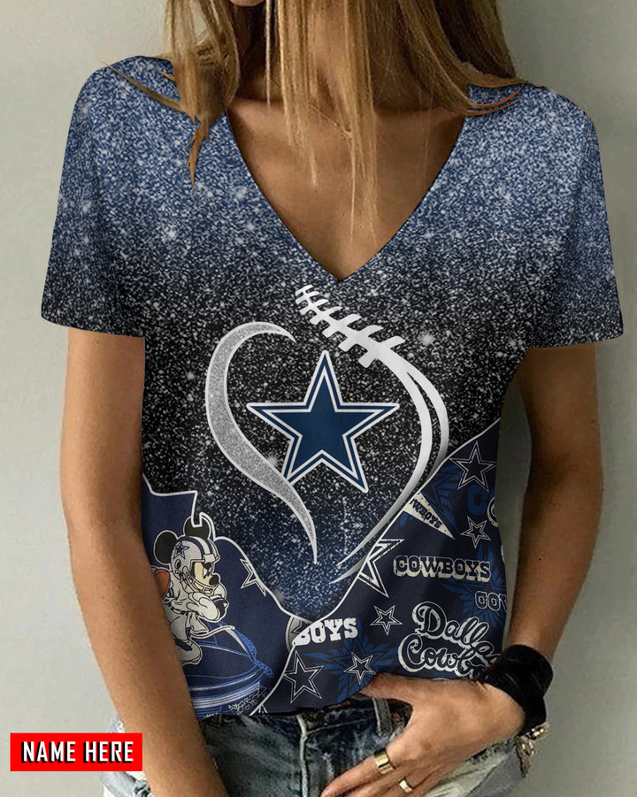 Dallas Cowboys Personalized V-neck Women T-shirt AGC14