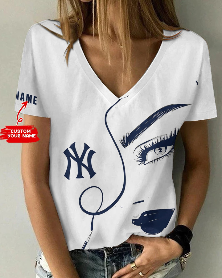 New York Yankees Personalized V-neck Women T-shirt BG512