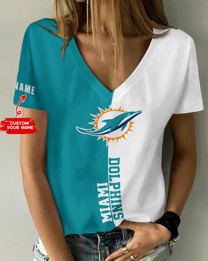 Miami Dolphins Personalized Summer V-neck Women T-shirt BG272
