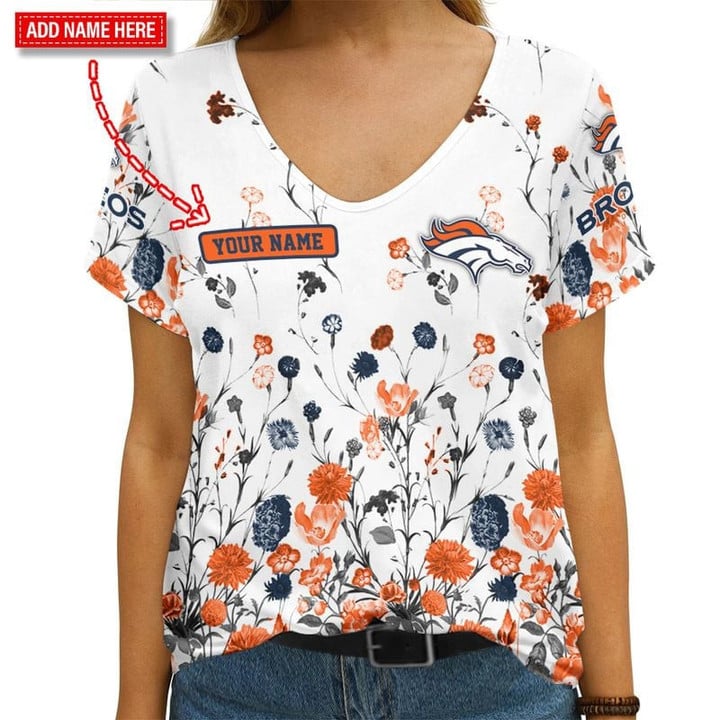 Denver Broncos Personalized V-neck Women T-shirt