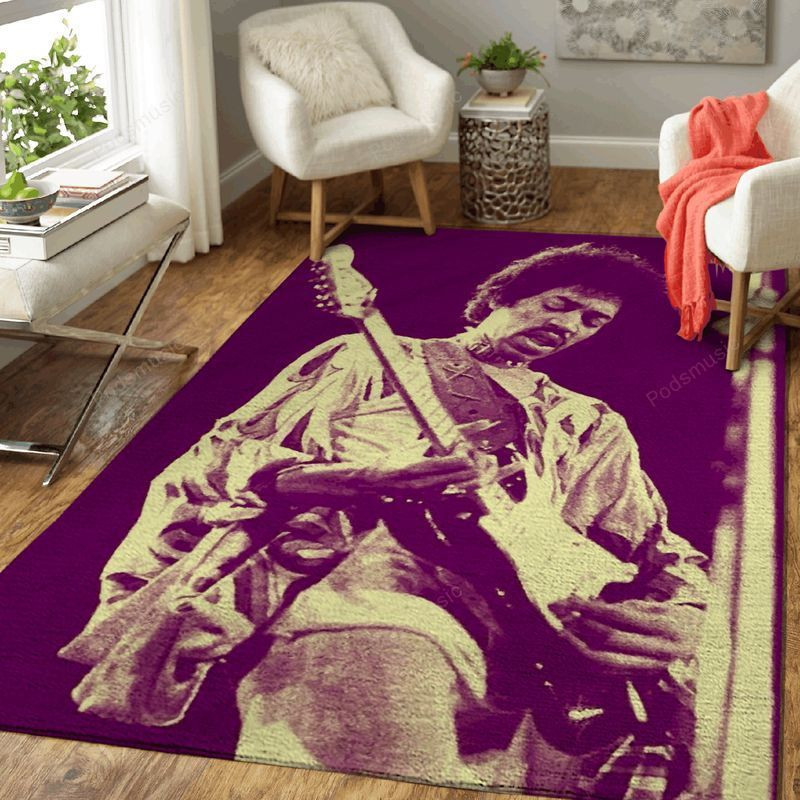 Jimi Hendrix Guitar Music Vintage Art Area Rug Living Room Rug Home De ...