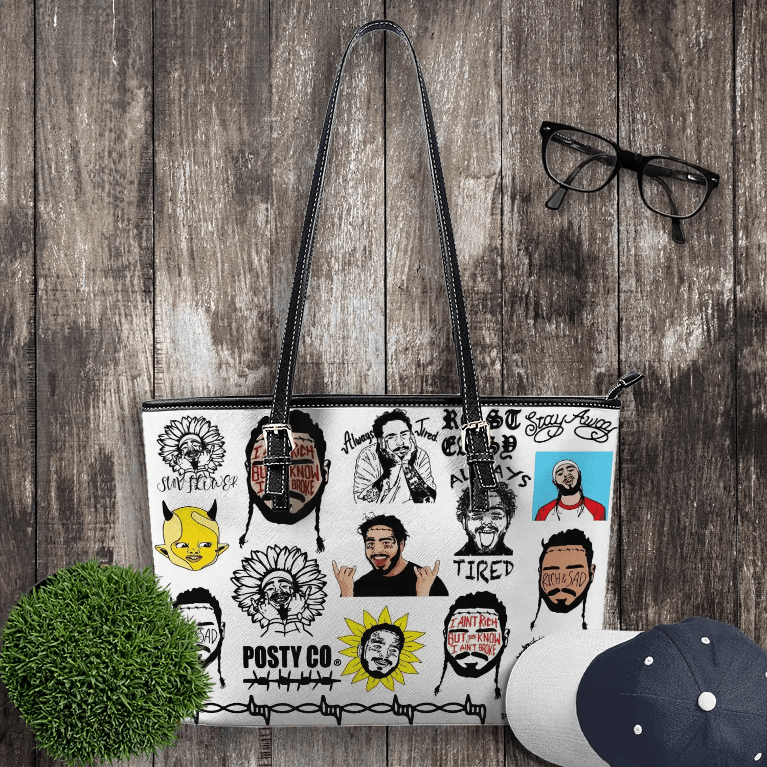 Post Malone Bag, Posty Sunflower Leather Tote Bag 2 - DESIGN-TREND