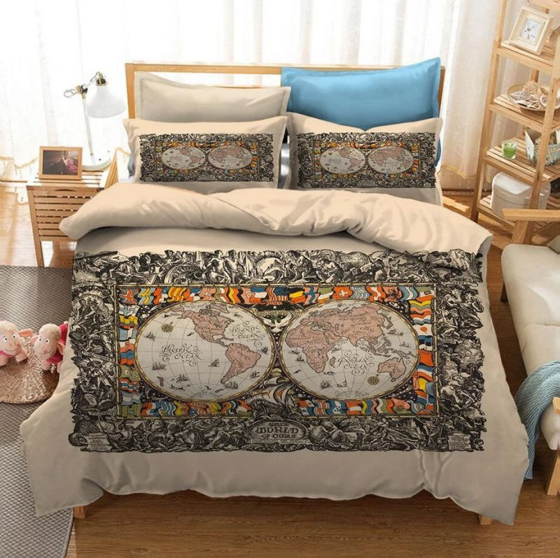 Map Of The World 4 Duvet Quilt Bedding Set - DESIGN-TREND