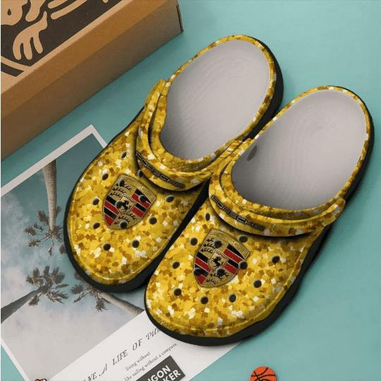 Water Pattern Crocs Porsche Gold Pattern Crocs Crocband Clog Comfortable Water Shoes - AOP ...