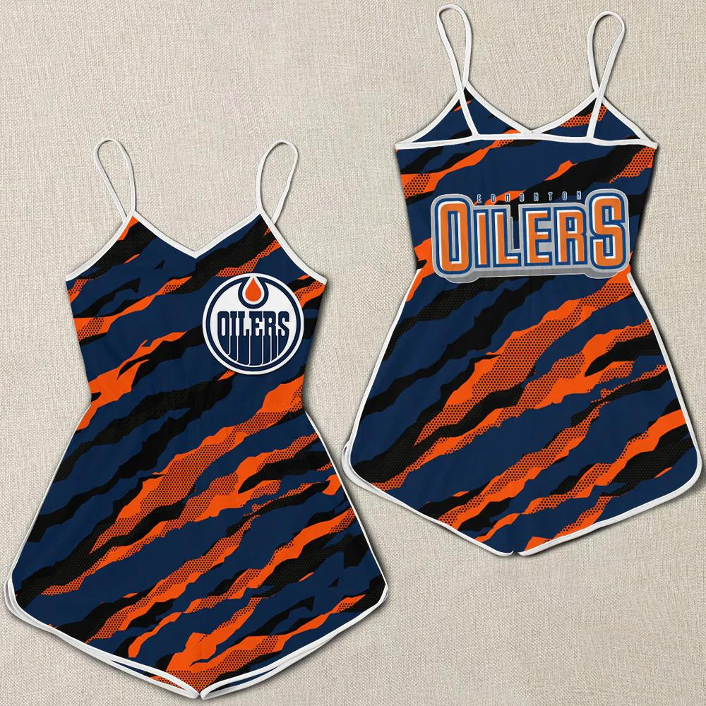 Oilers Color Pattern Edmonton Oilers Women Romper Jumpsuit 3D Printed Team Logo Pattern On ...