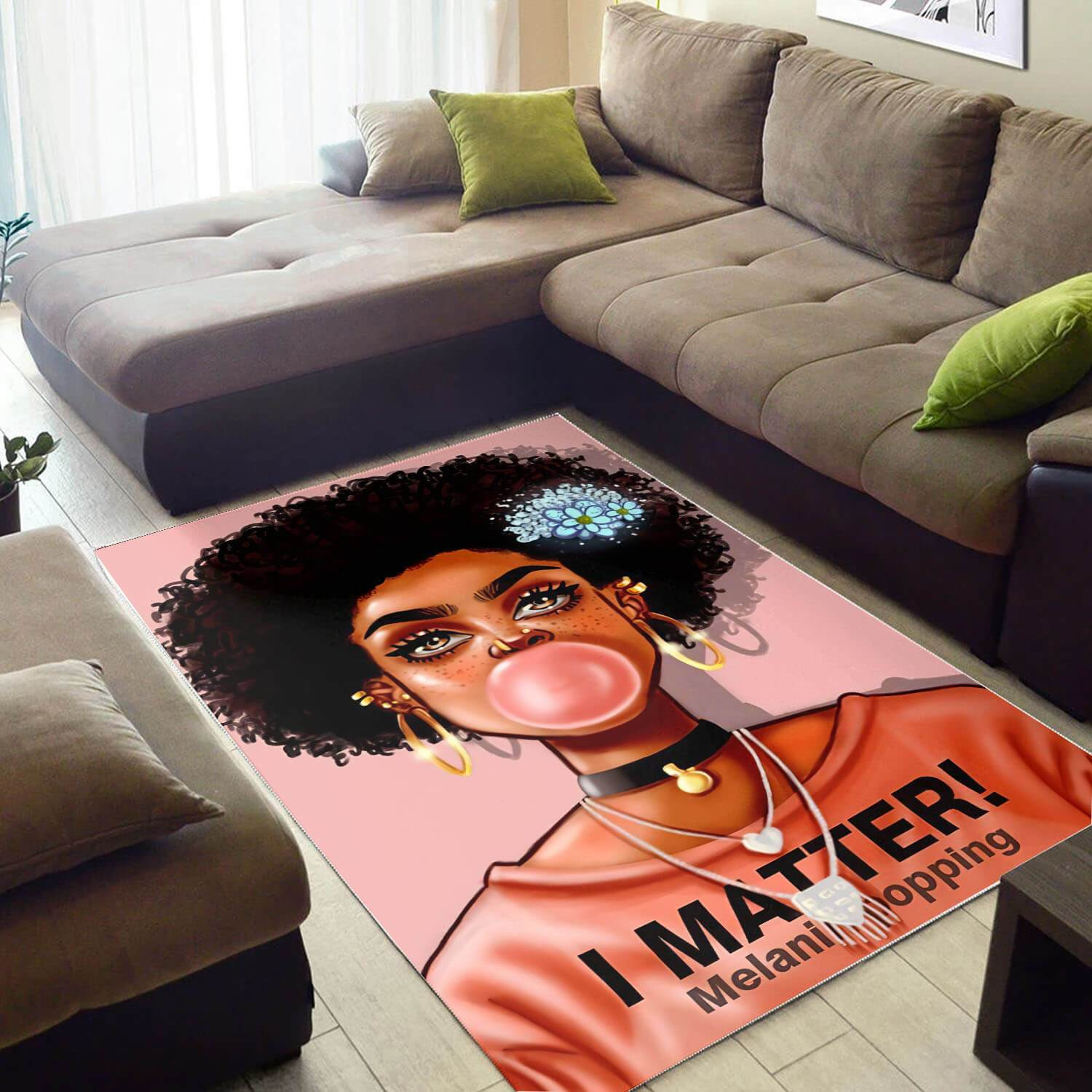 Afrocentric Pretty Black Woman With Afro African Style Rug - DESIGN-TREND