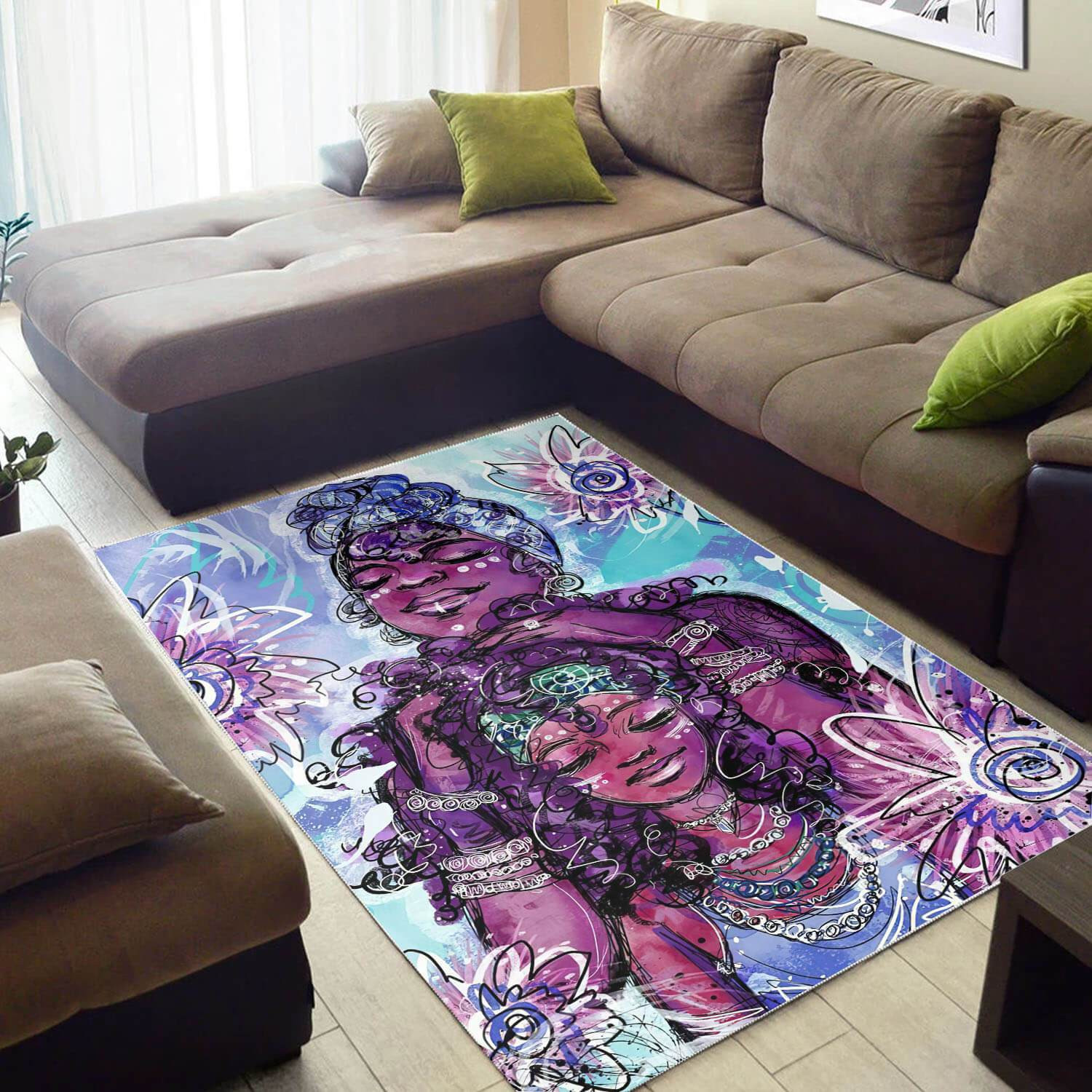 African American Pretty Black Afro Lady Carpet Afrocentric Home Rug ...