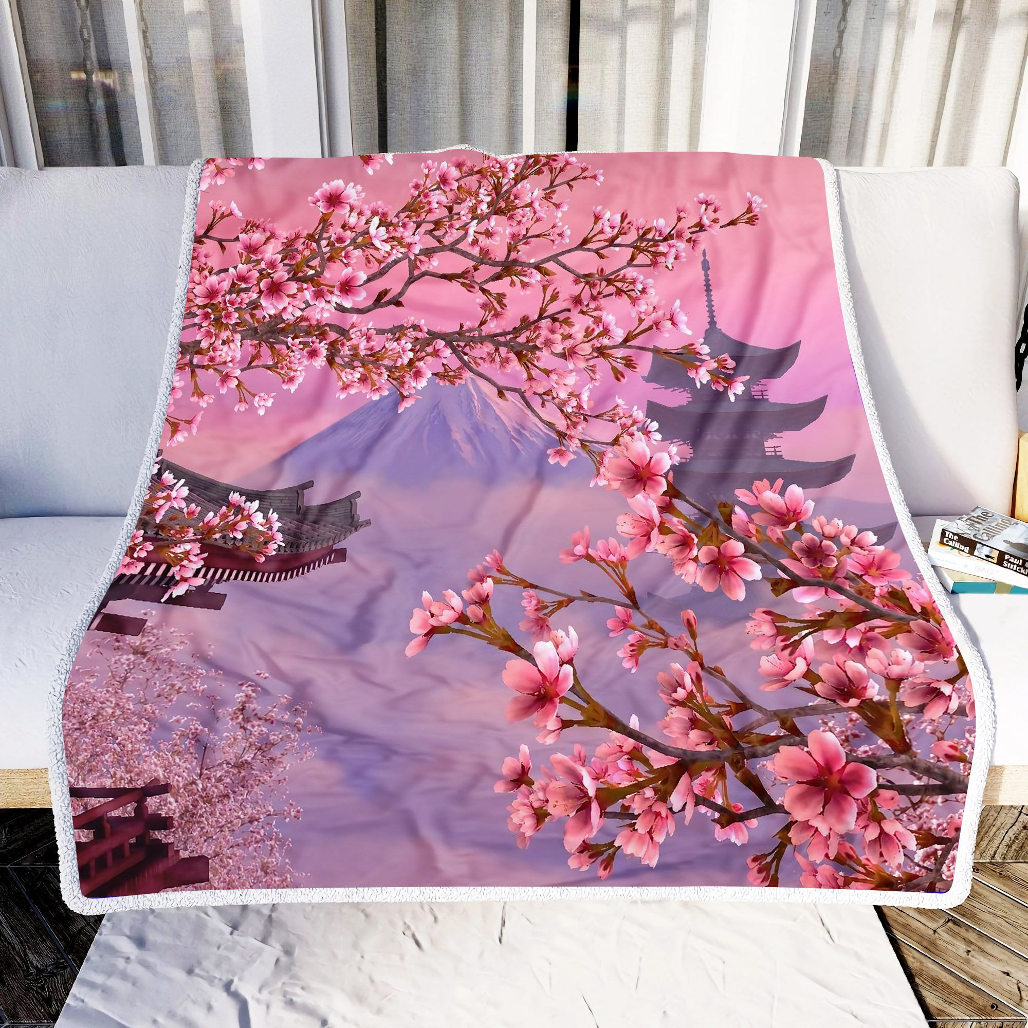 Japanese Cherry Blossom Fleece Blanket - DESIGN-TREND