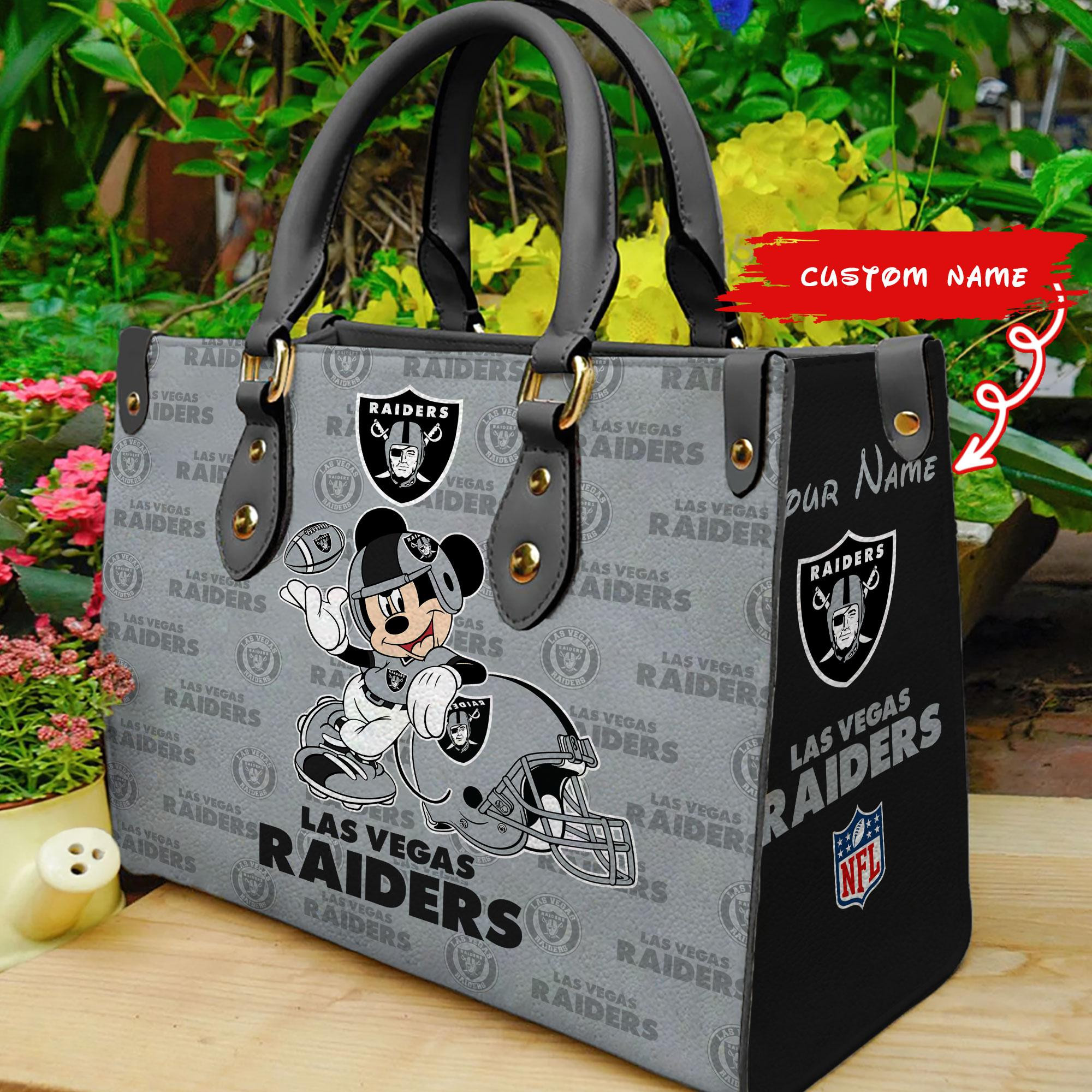 Las Vegas Raiders Mickey Women Custom Name Leather Hand Bag M1
