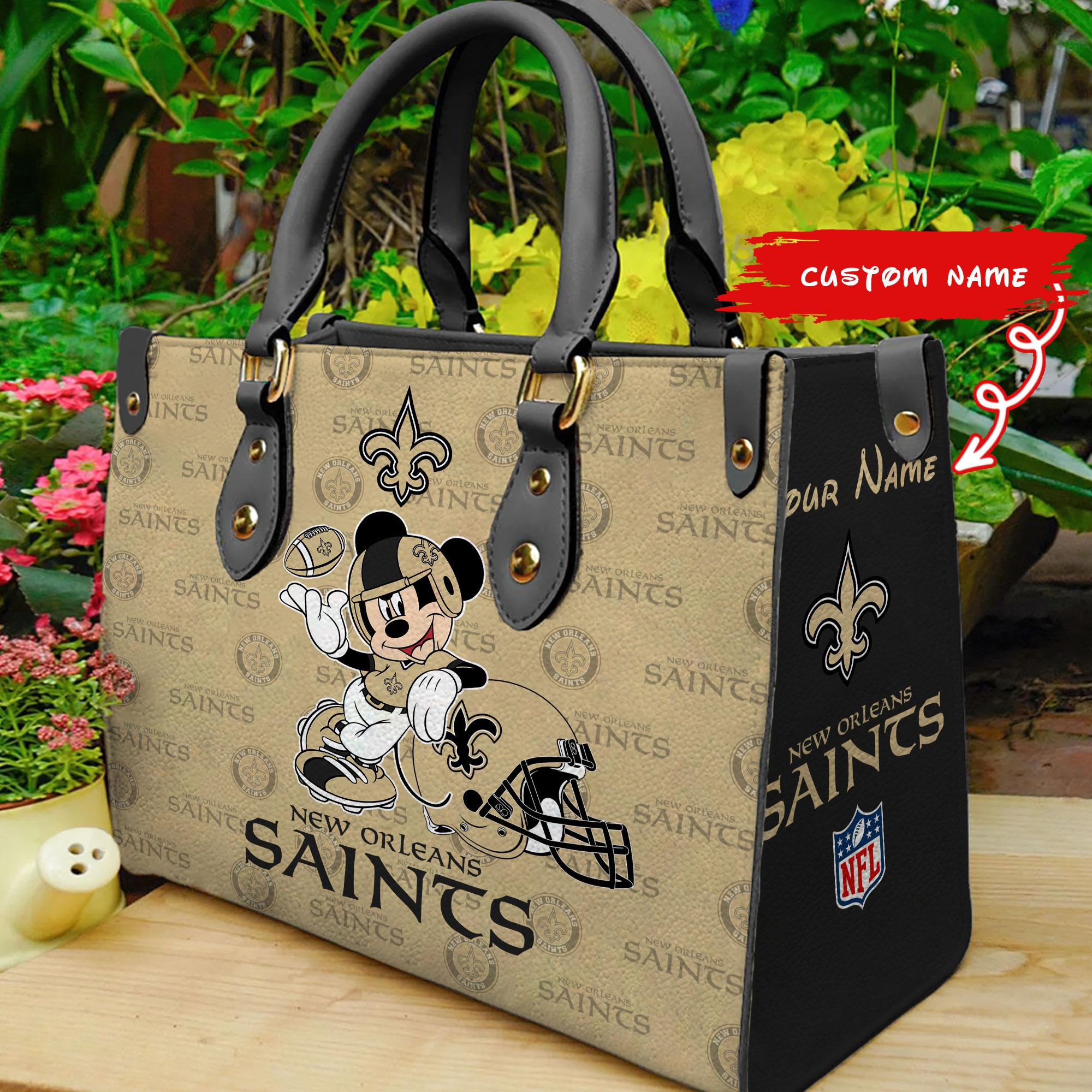 New Orleans Saints Mickey Women Custom Name Leather Hand Bag M1