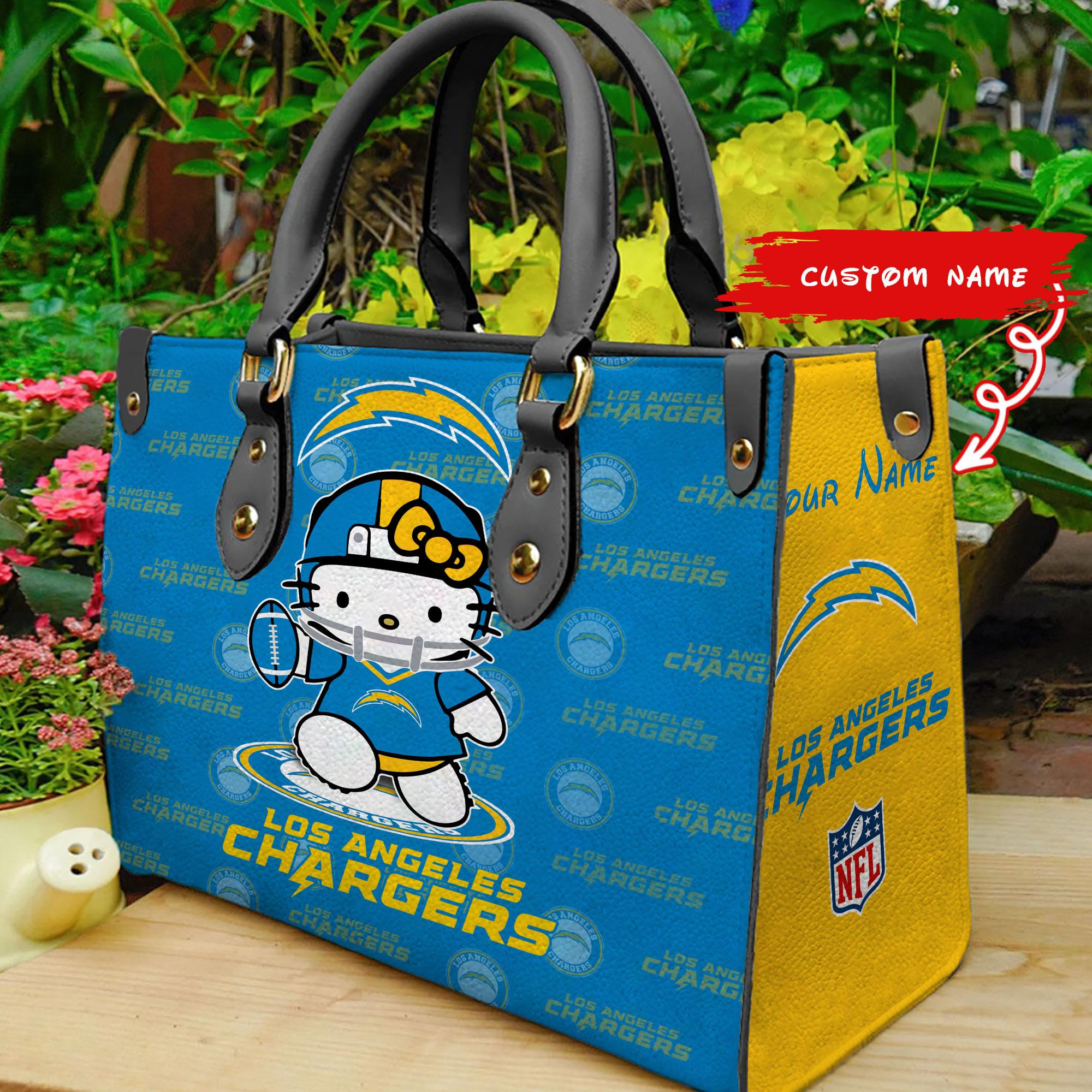 Los Angeles Chargers Kitty Women Custom Name Leather Hand Bag M1