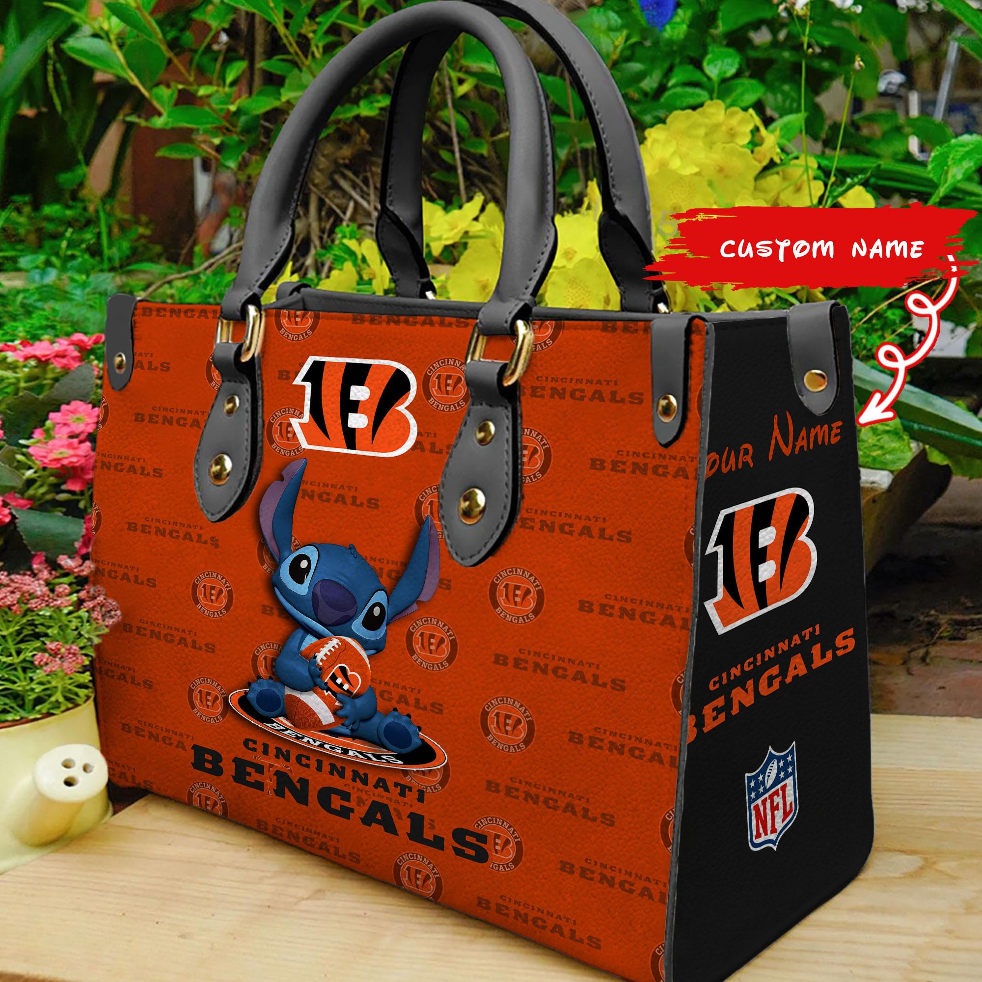 Cincinnati Bengals Stitch Women Custom Name Leather Hand Bag M1