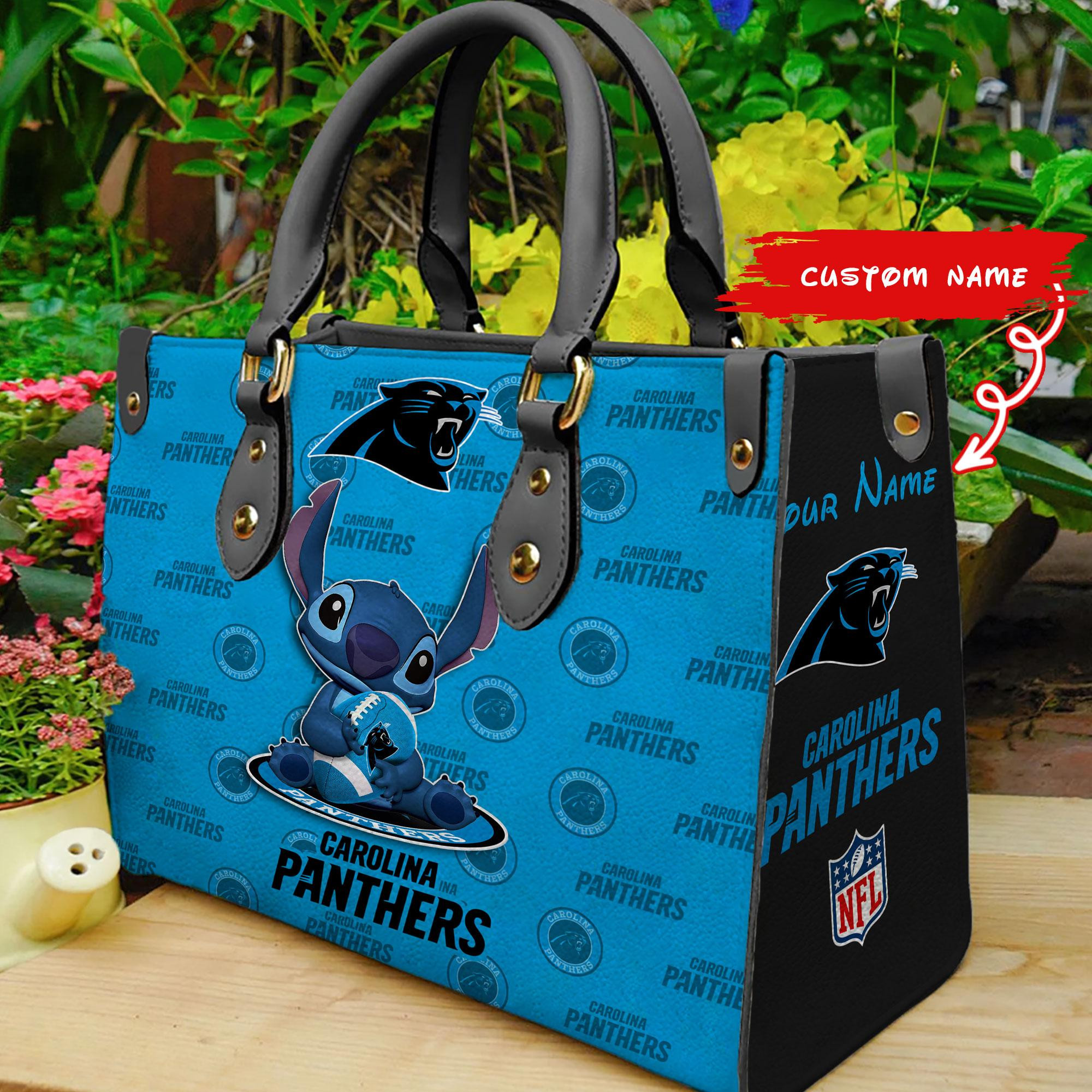 Carolina Panthers Stitch Women Custom Name Leather Hand Bag M1