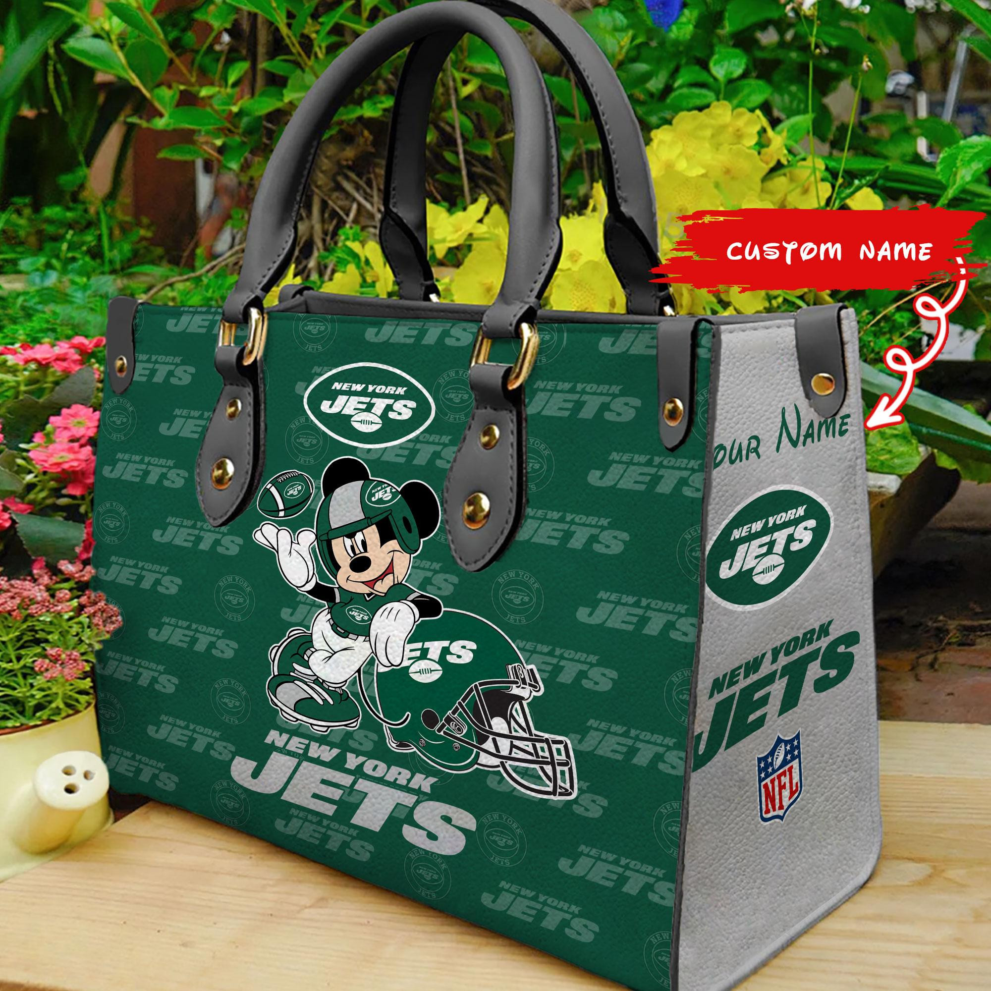 New York Jets Mickey Women Custom Name Leather Hand Bag M1
