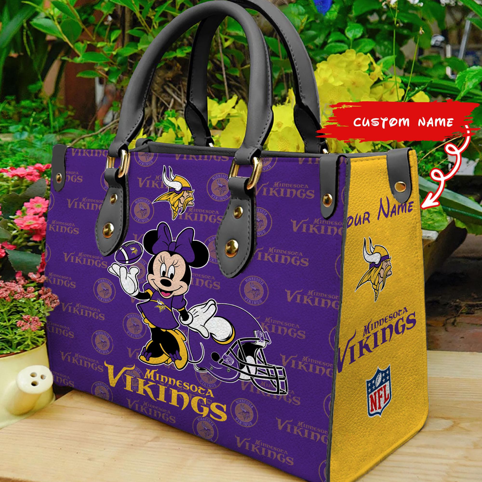Minnesota Vikings Minnie Women Custom Name Leather Hand Bag M1