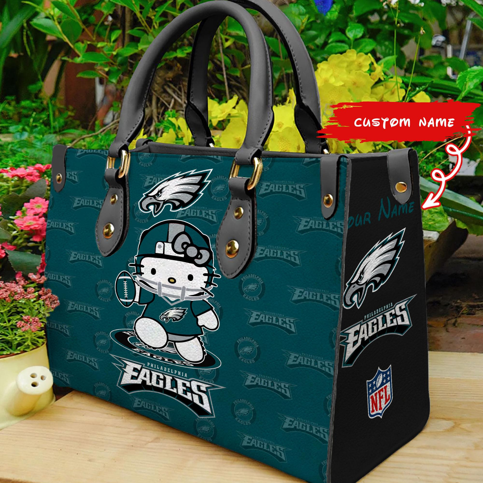 Philadelphia Eagles Kitty Women Custom Name Leather Hand Bag M1