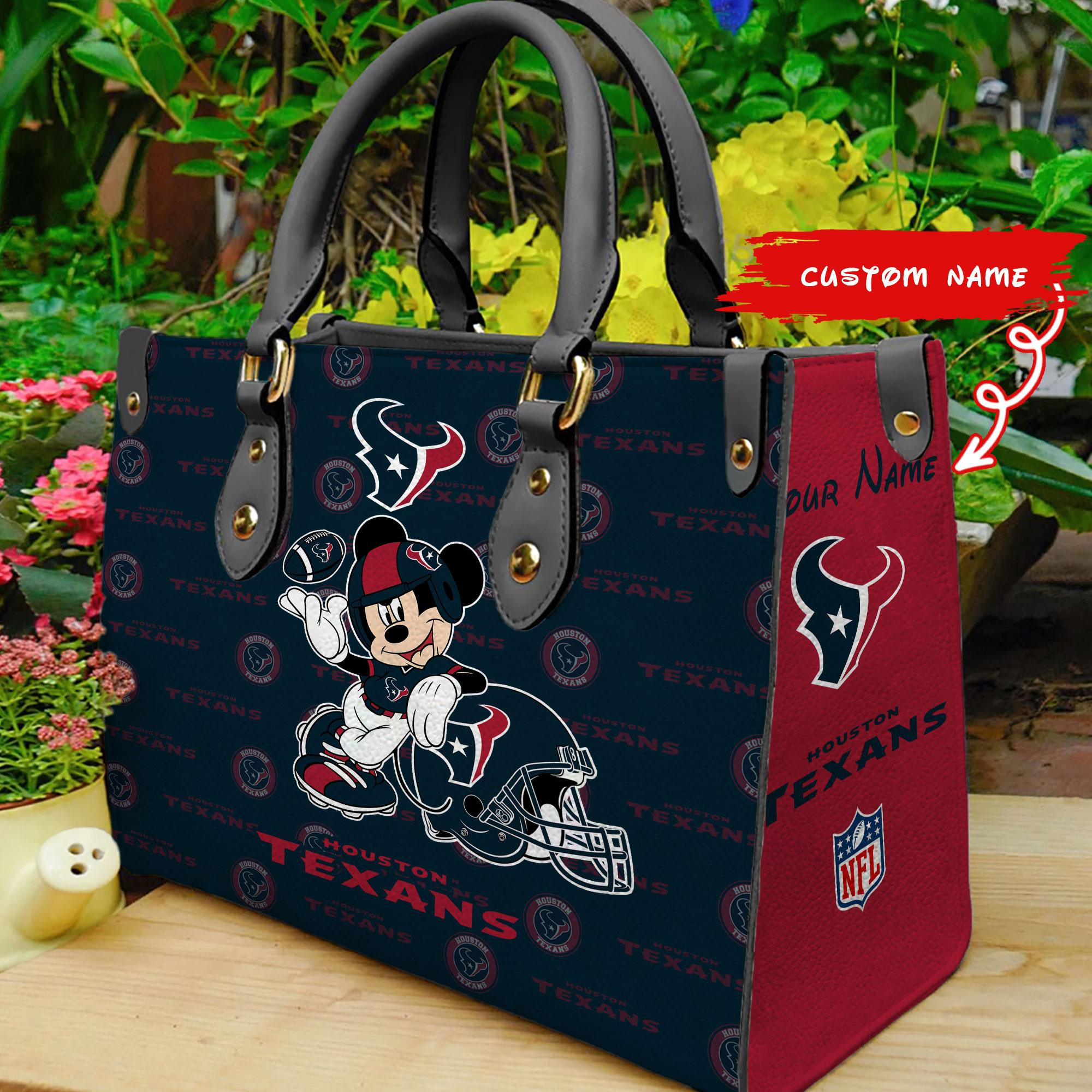 Houston Texans Mickey Women Custom Name Leather Hand Bag M1