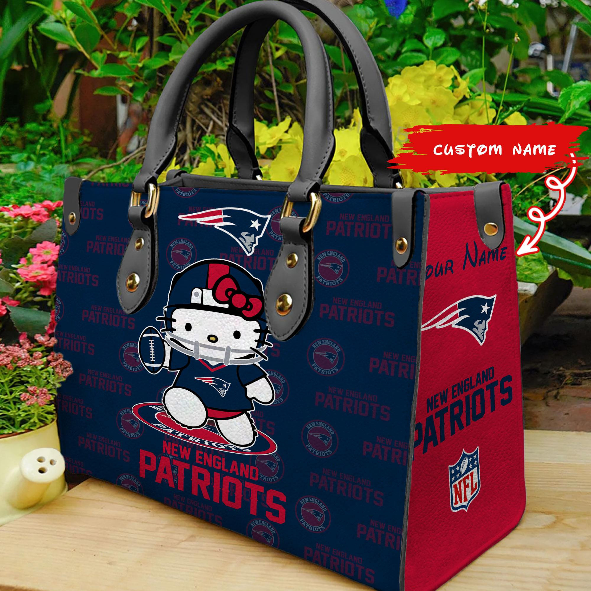 New England Patriots Kitty Women Custom Name Leather Hand Bag M1