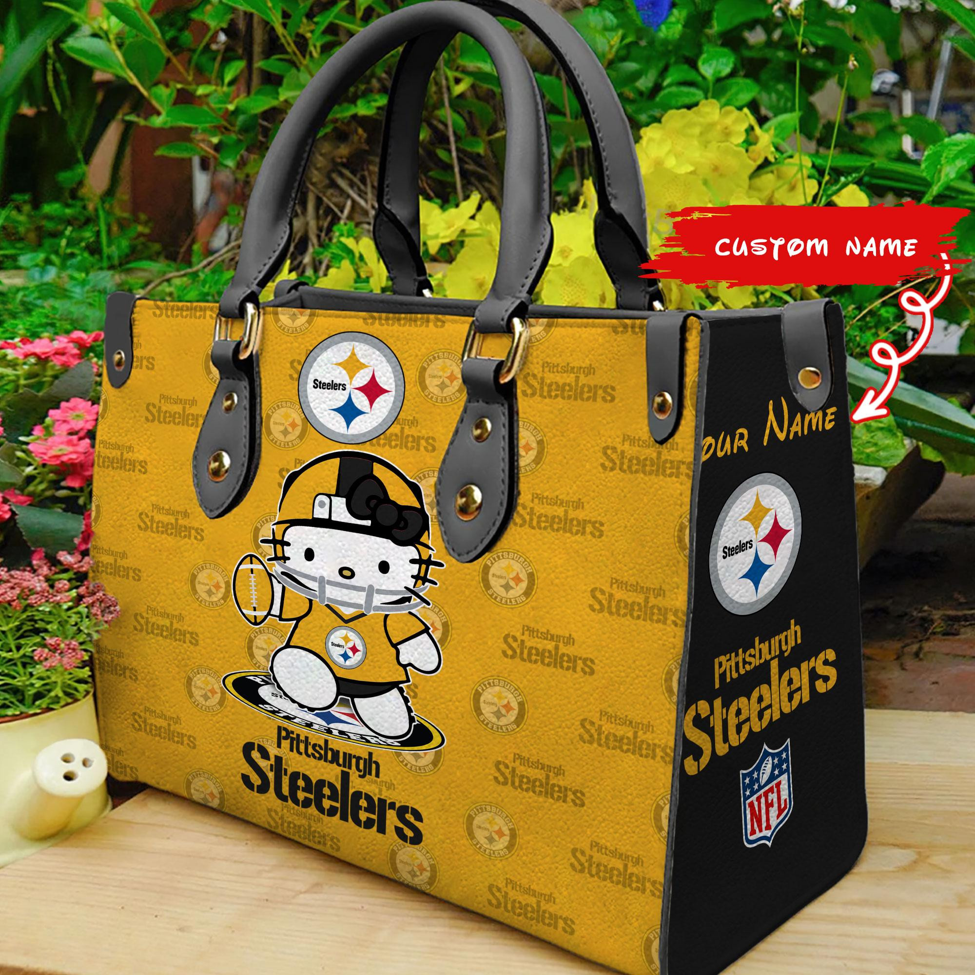 Pittsburgh Steelers Kitty Women Custom Name Leather Hand Bag M1