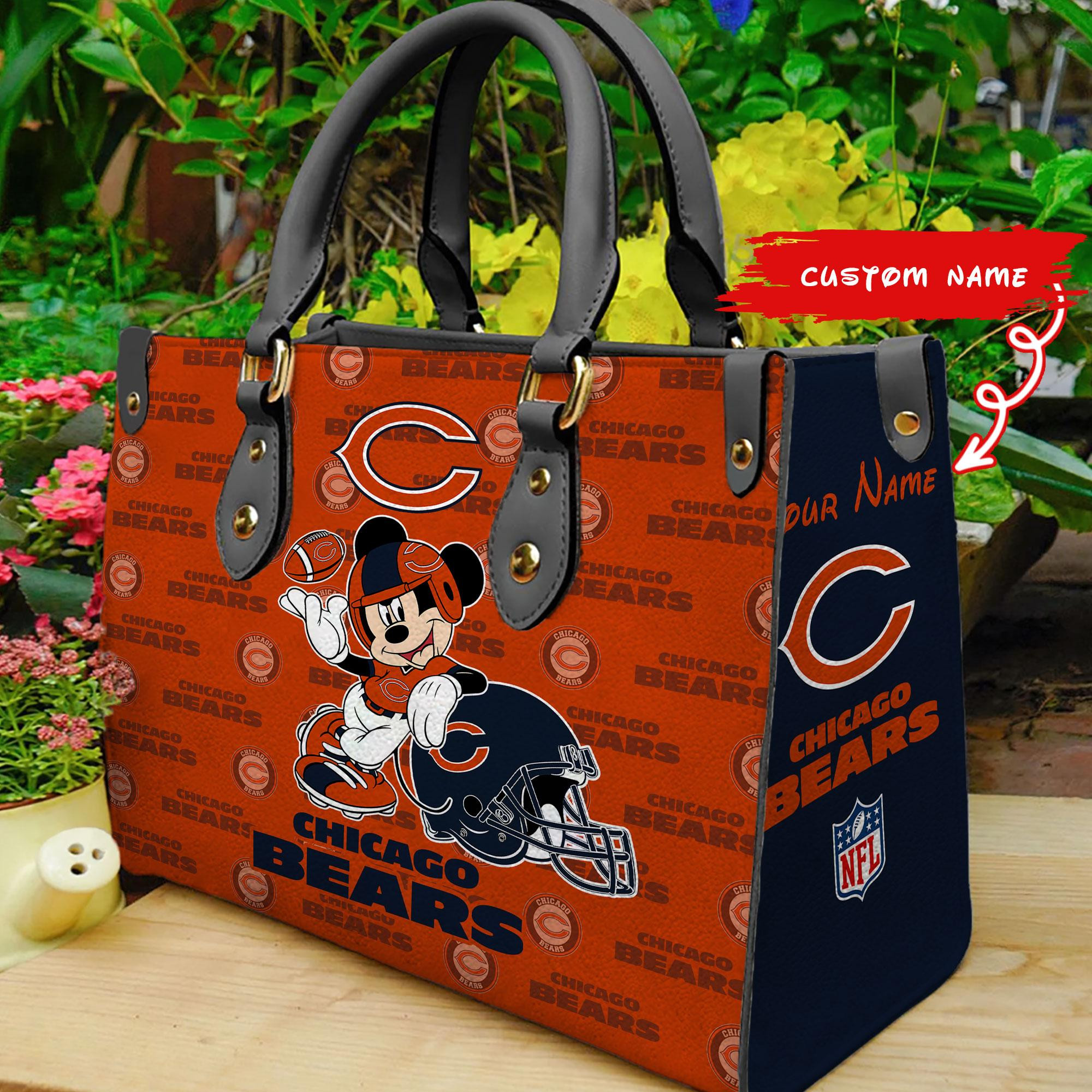 Chicago Bears Mickey Women Custom Name Leather Hand Bag M1