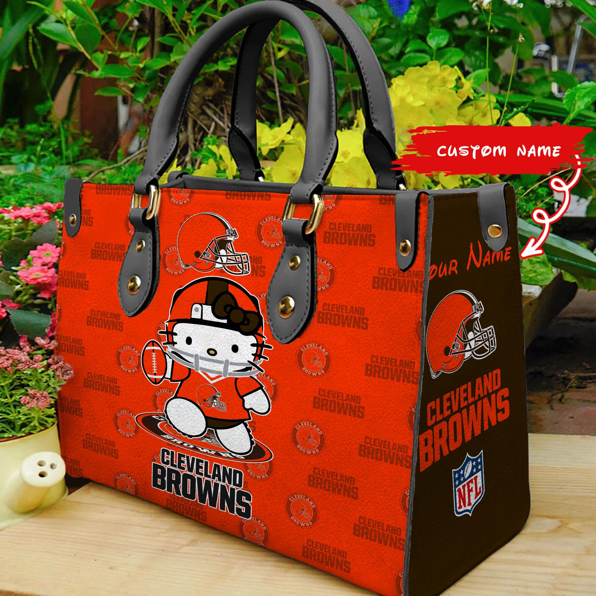 Cleveland Browns Kitty Women Custom Name Leather Hand Bag M1