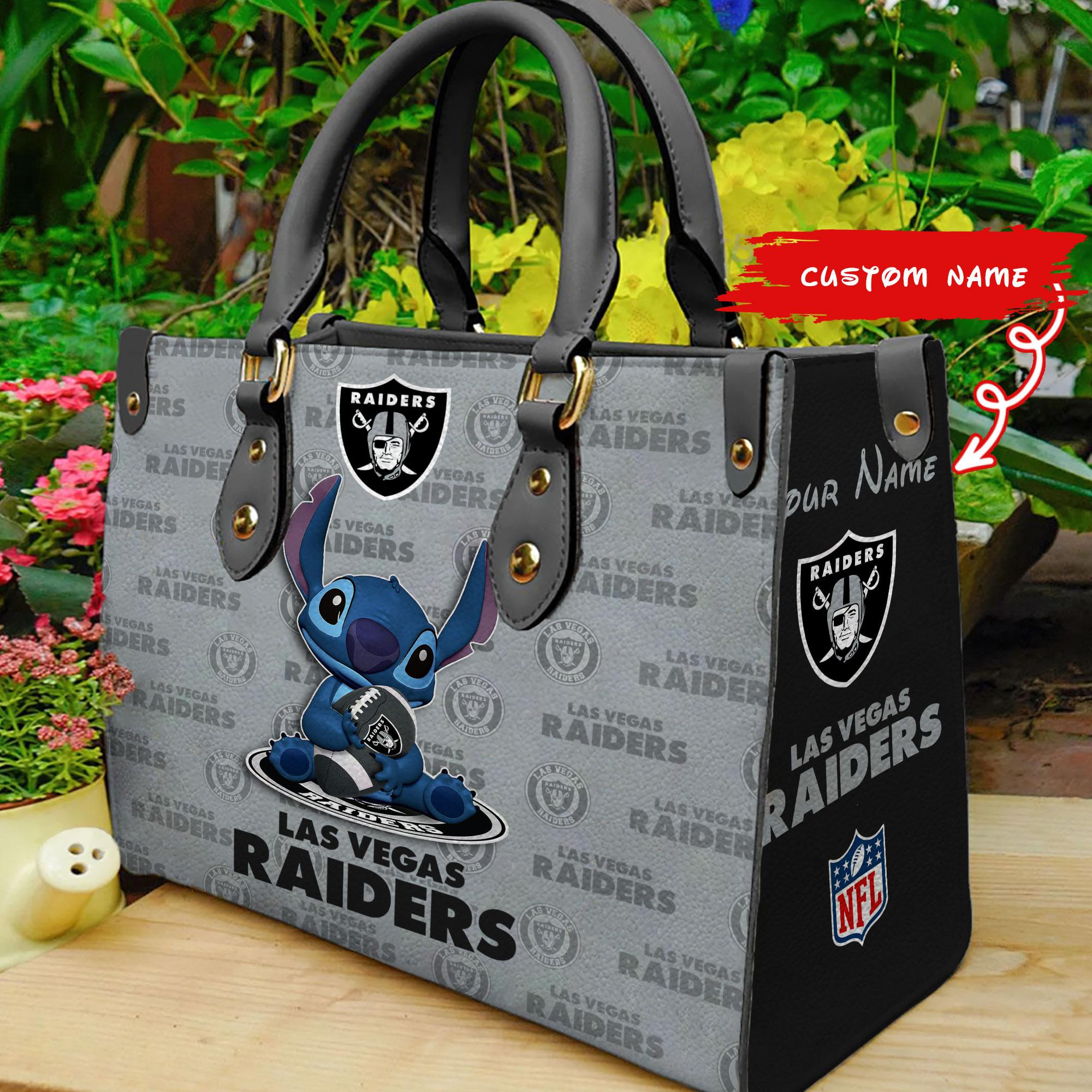 Las Vegas Raiders Stitch Women Custom Name Leather Hand Bag M1