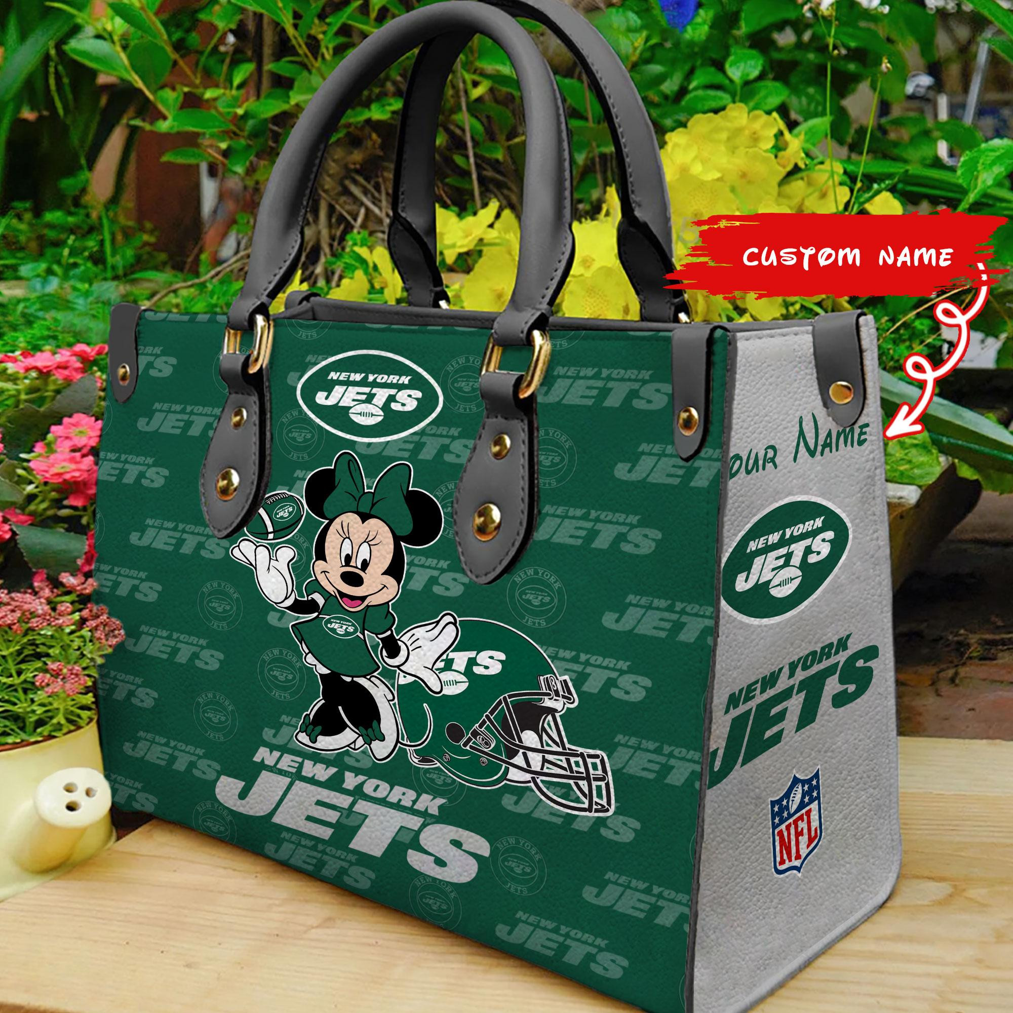 New York Jets Minnie Women Custom Name Leather Hand Bag M1