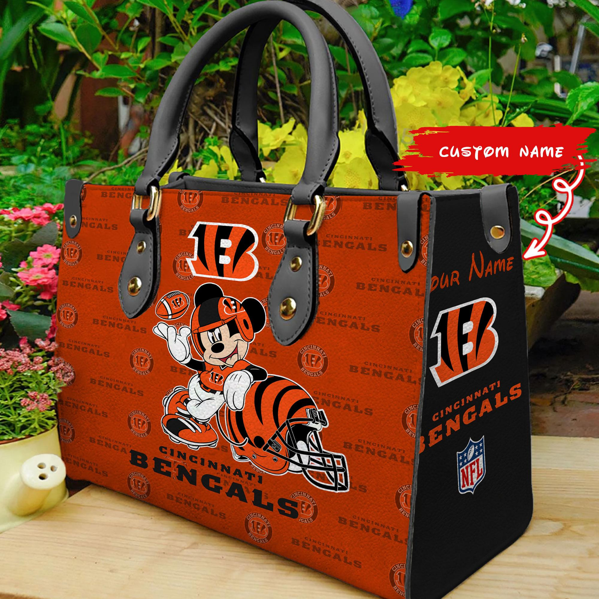 Cincinnati Bengals Mickey Women Custom Name Leather Hand Bag M1