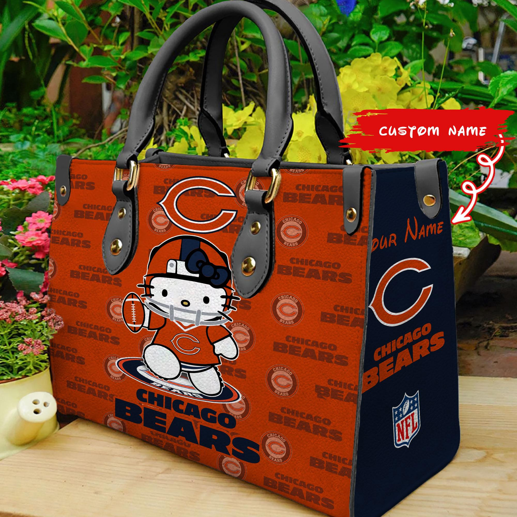 Chicago Bears Kitty Women Custom Name Leather Hand Bag M1