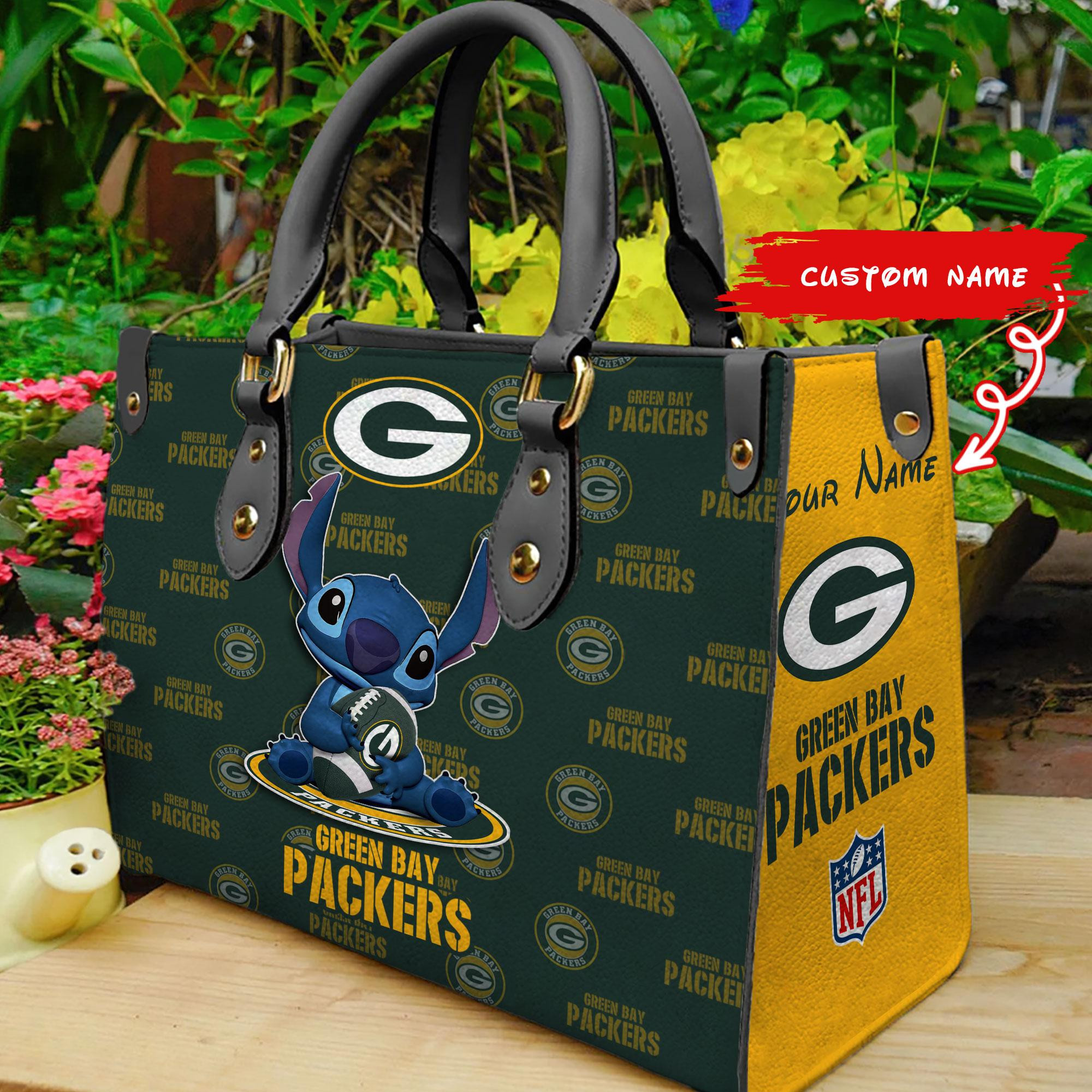 Green Bay Packers Stitch Women Custom Name Leather Hand Bag M1