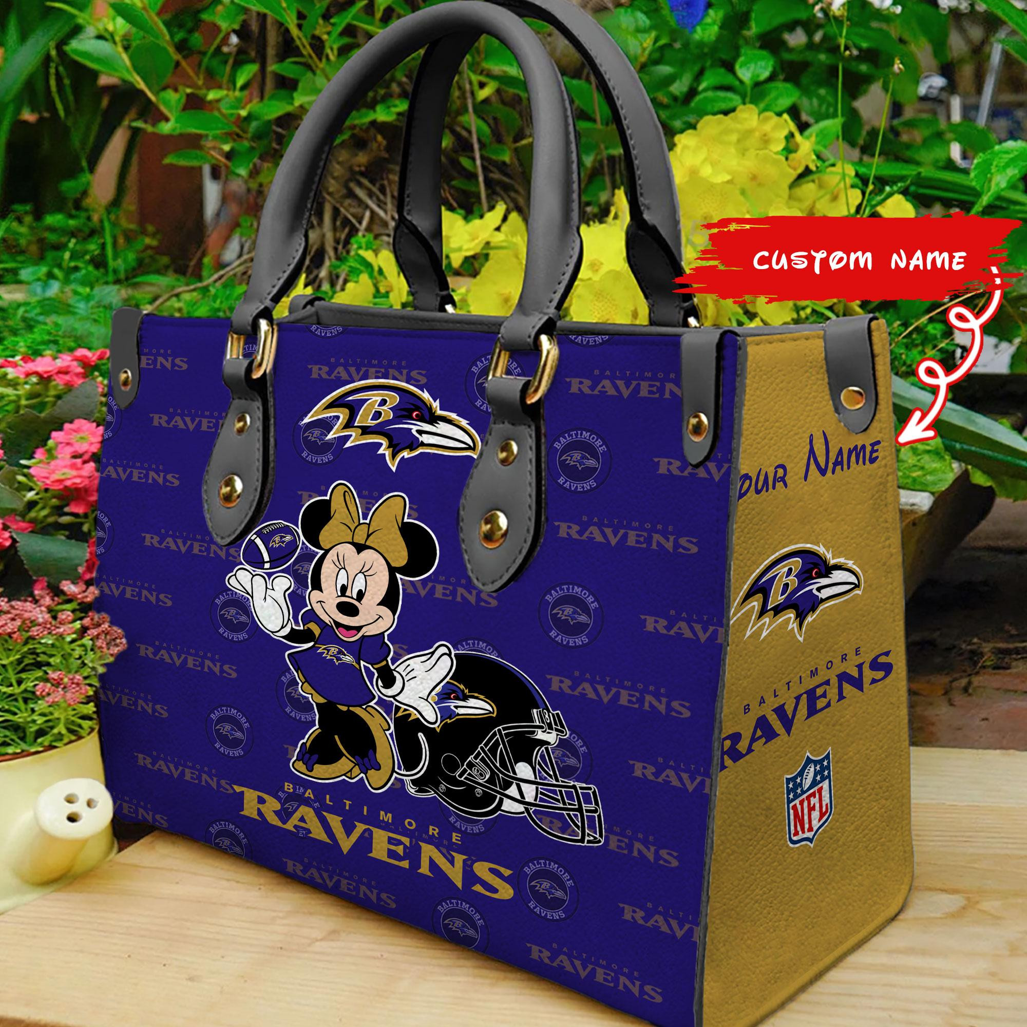 Baltimore Ravens Minnie Women Custom Name Leather Hand Bag M1