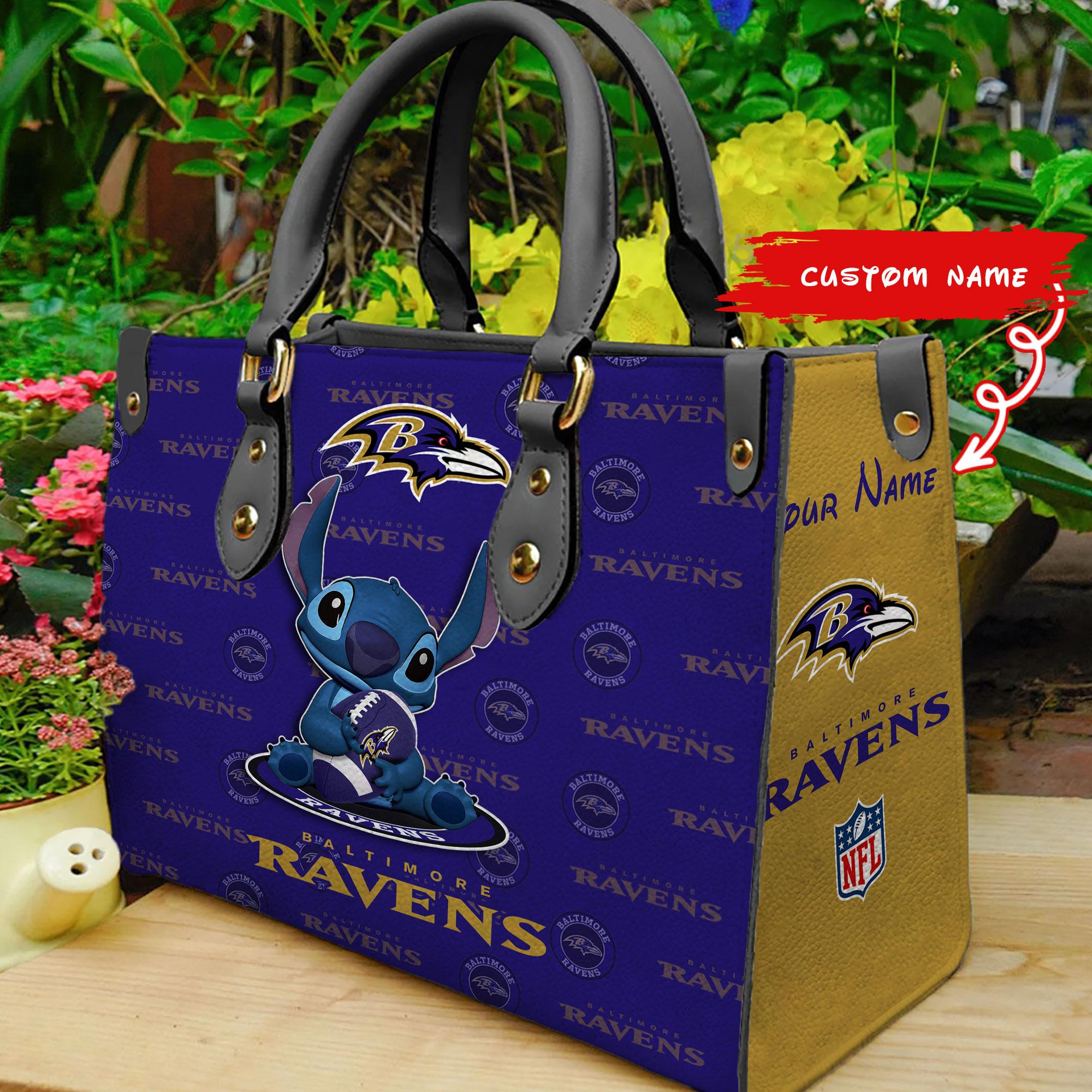 Baltimore Ravens Stitch Women Custom Name Leather Hand Bag M1